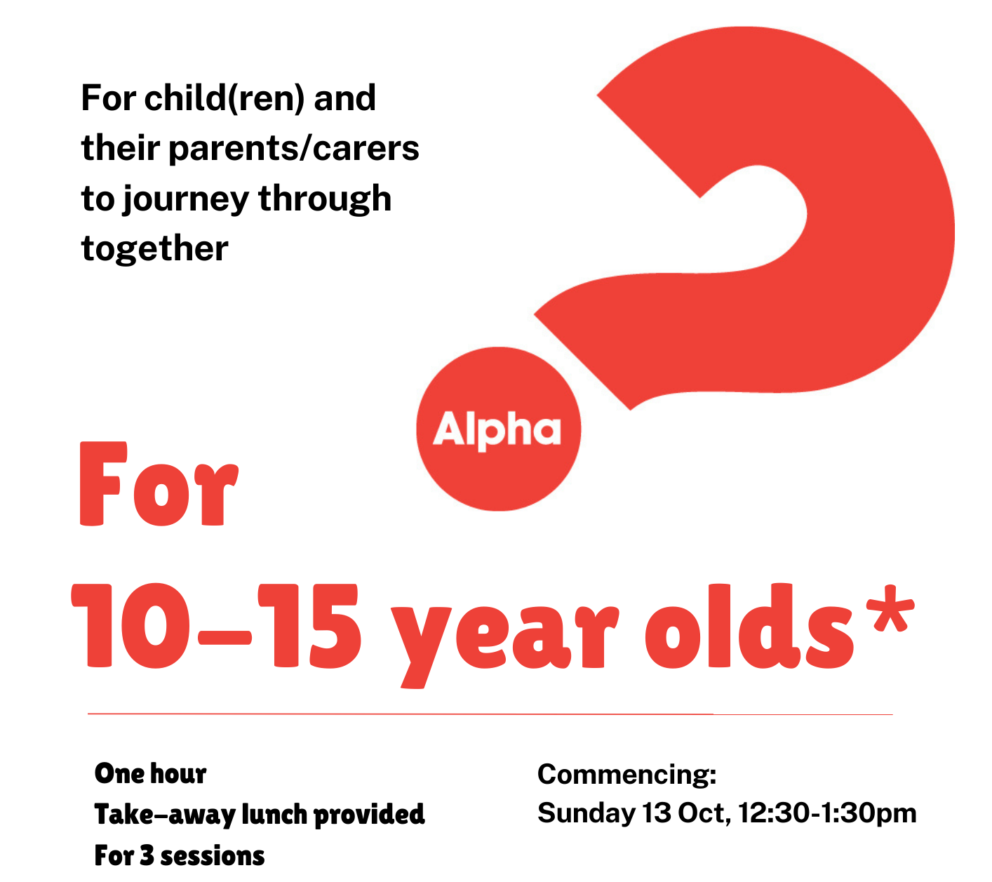 Alpha program for 10-15 years olds and their parent/carer